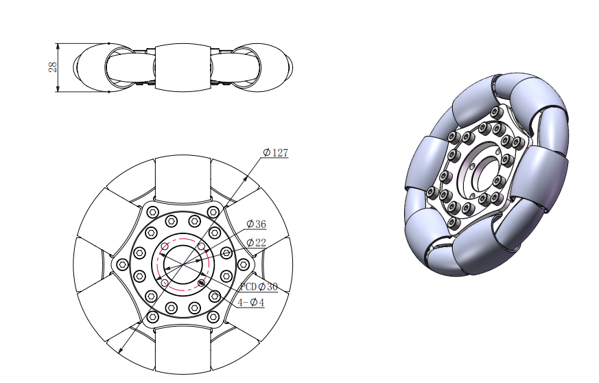 127mm Aluminum Single Omni wheel for Ball Balance Ballbot 14210.jpg