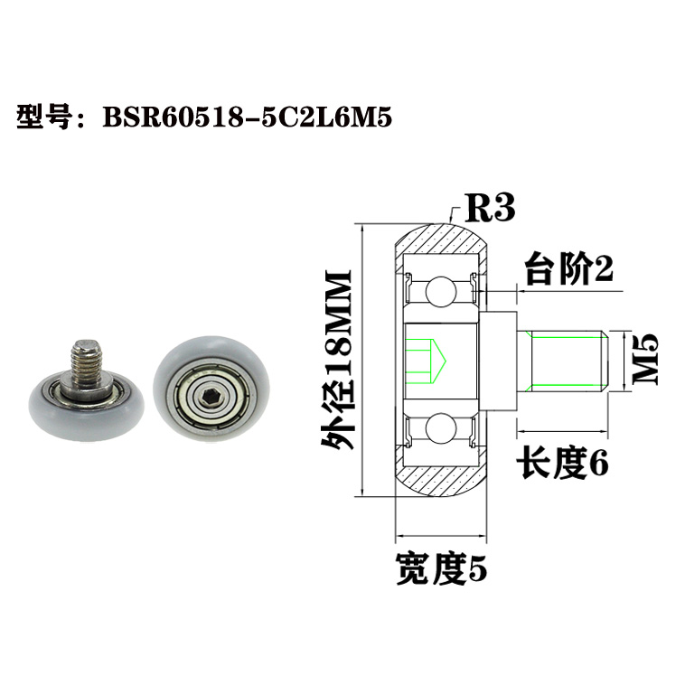 BSR60518-5C2L6M5 Heavy-Duty Plastic Rollers Pulley with Screw for Production Lines.jpg