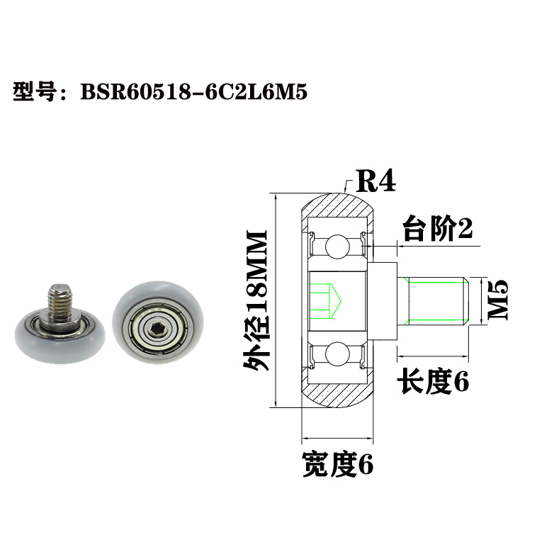 BSR60518-6C2L6M5 Corrosion-Resistant Plastic Roller Pulley with Screw for Harsh Environments.jpg