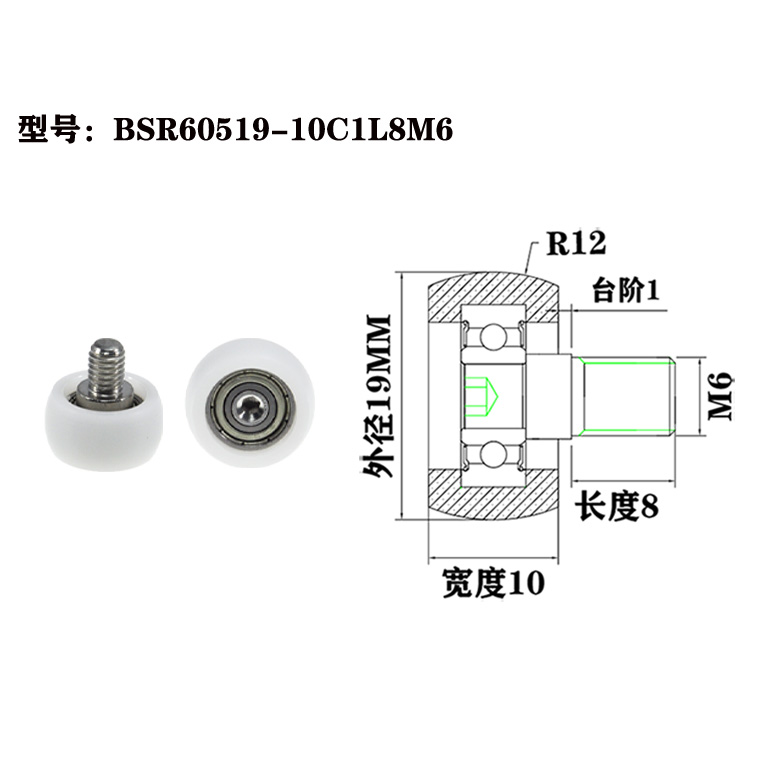 BSR60519-10C1L8M6 Temperature-Resistant Plastic Rollers Pulley with Screw for Extreme Conditions.jpg