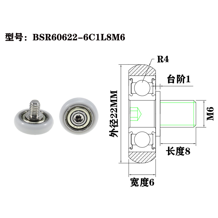 BSR60622-6C1L8M6 Interchangeable Plastic Roller Pulley with Screw for Modular Systems.jpg