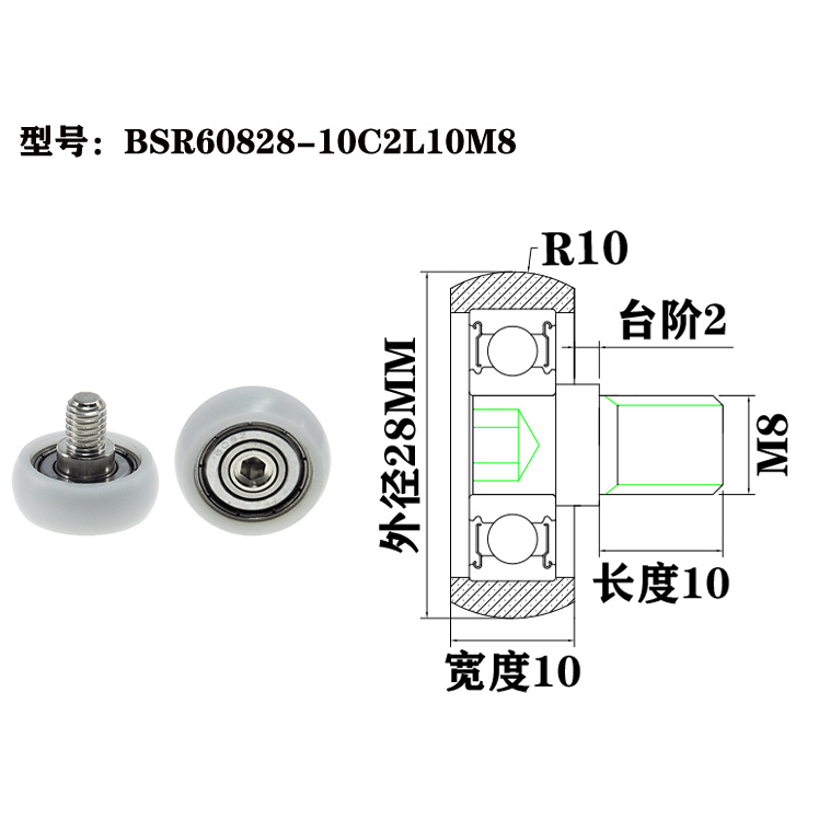 BSR60828-10C2L10M8 Corrosion-Resistant Rubber-Coated Plastic Bearing with External Thread for Harsh Environments.jpg